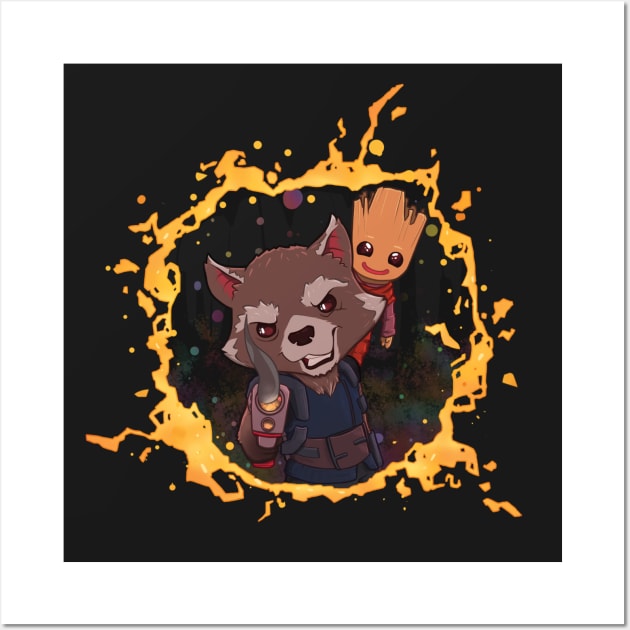 Rocket Raccoon and Baby Groot Wall Art by Susto